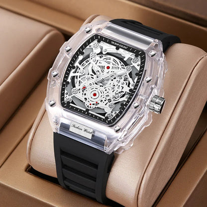 UTHAI BK134 Fashionable Men watch barrel shaped transparent waterproof quartz watch sports clock gift watches for man - Qoraheyhub