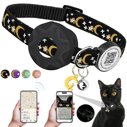 Luminous Airtag cat Collar with Smart Pet ID Tag for Apple Tag, AirTag Holder & Bell for Breakaway Kitten Collar Puppy Cats