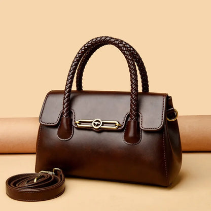 Retro High Quality Oil Leather Women Top-handle Shoulder Bags Vintage Casual Totes Latest Trendy Lock Designer Handbag Small
