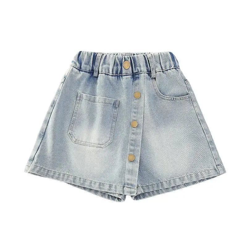 Summer Kids Babys Girls Denim Shorts Loose Outwear Children Girls Jeans Culotte 4-14Yrs Girls School Student Mid-length Pants - Qoraheyhub