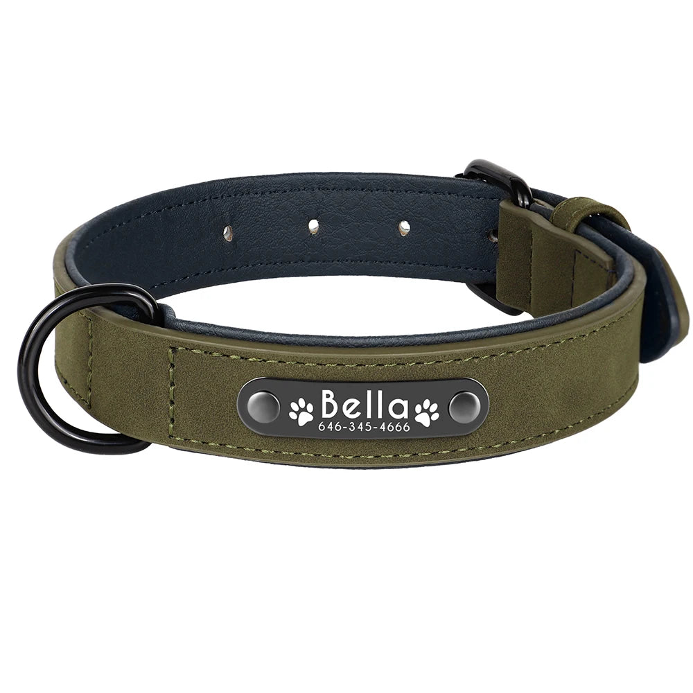 Free Custom Dog Collar Padded PU Leather Dogs Collars Engraved Pet ID Name Necklace Soft for Small Medium Large Dogs Pug Bulldog