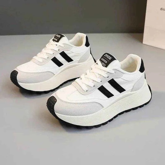 Spring Thick Bottom Women's Shoes 2025 Summer Casual Patchwork Leather Sneakers Casual Vulcanised Shoes Ladies Chaussure Femme