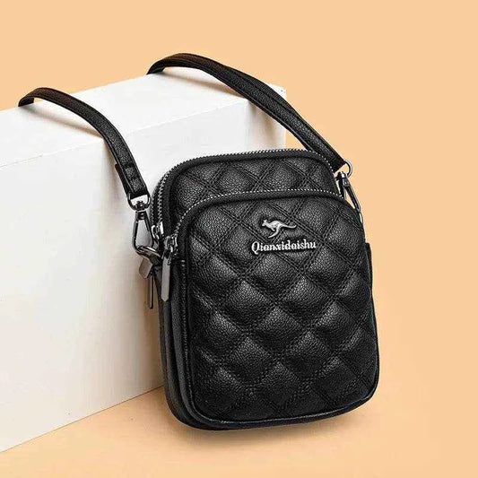 2025 New Three-layer Mobile Phone Bag Women's Single Shoulder Mother's Bag Fashionable Diamond Grid Embroidery Crossbody Handbag