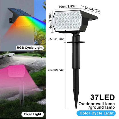2024 New LED Solar Landscape Spotlights 74 LED Tricolor Light Waterproof  37 LED RGB Solar Garden Wall Lights Yard Lawn Pathway