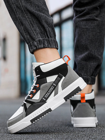Men's Letter Pattern Contrasting Lace-Up Sports Fabric Dad Shoes Outdoor High-Top Sneakers