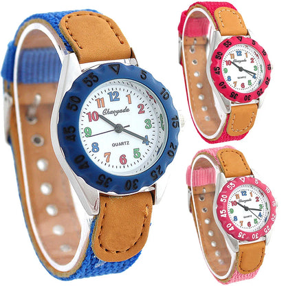 Chaoyada Children Boys Girls 24hours Canvas Quartz Wristwatches Kids Students Military Waterproof Watches - Qoraheyhub