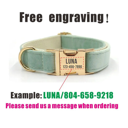 Personalized Dog Collar with Free Engraving, Customzied Contacts Metal Buckle, Thick Velvet Pet Collar