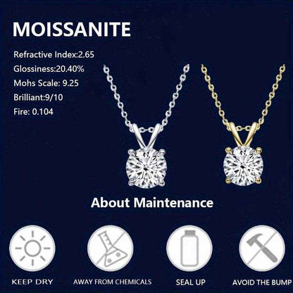 1-2CT Moissanite Luxury Pendant Necklace, 925 Sterling Silver Classic 4 Claw for Women, Wedding Engagement Gift