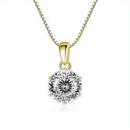 1 Carat Moissanite Pendant Necklace, 6.5mm, 925 Sterling Silver, 14K Golden Plated, Elegant Fashion Jewelry for Women, Ideal for Daily Wear and Gift Giving, Mother's Day, Valentine's, Engagement, Wedding, Anniversary, Birthda