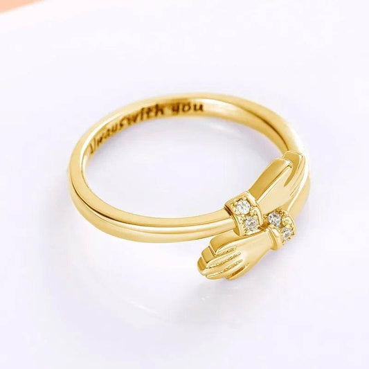 Gold chic hand design ring for women with diamond accents from Jewelrieshub