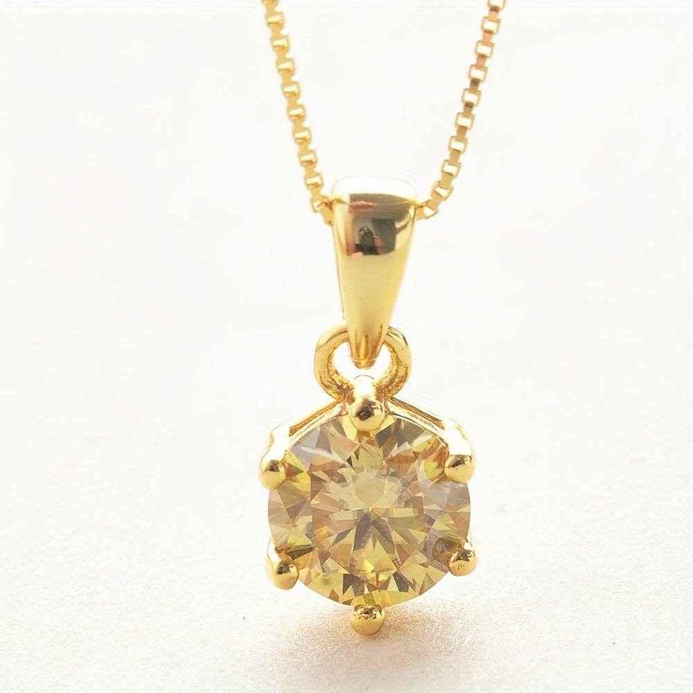 1 Carat Moissanite Pendant Necklace, 6.5mm, 925 Sterling Silver, 14K Golden Plated, Elegant Fashion Jewelry for Women, Ideal for Daily Wear and Gift Giving, Mother's Day, Valentine's, Engagement, Wedding, Anniversary, Birthda