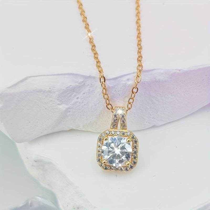 [Sterling Silvery Moissanite Necklace] 1 Carat/2 Carat Princess Square Moissanite Pendant Necklace, 925 Sterling Silvery - Suitable For Daily Holiday Party Date Vacation Wear, Birthday Anniversary Valentine's Day Carnival Eas