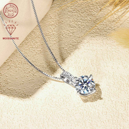 Elegant 1.0/2.0/3.0 Carat D Color Round Moissanite Pendant Necklace, 925 Sterling Silver with 14K Golden Plating, Adjustable Box Chain, April Birthstone, Synthetic Stone, Luxury Daily & Gift Jewelry, 0.8g