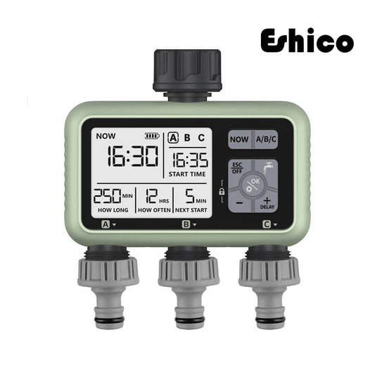 Digital 3-outlet water timer by Jewelrieshub with easy-to-read LCD and multiple irrigation settings