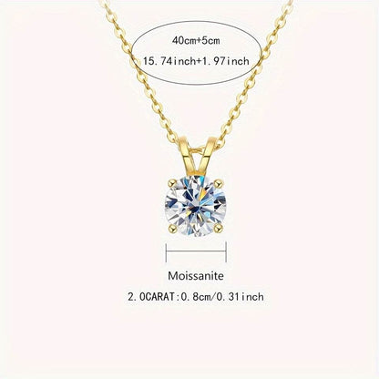 1-2CT Moissanite Luxury Pendant Necklace, 925 Sterling Silver Classic 4 Claw for Women, Wedding Engagement Gift Jewelrieshub 2.0 CARAT 2.0CARAT Golden 3.0CARAT Golden 2.0 CARAT-2.0CARAT Golden-3.0CARAT Golden-1.0CARAT Golden-