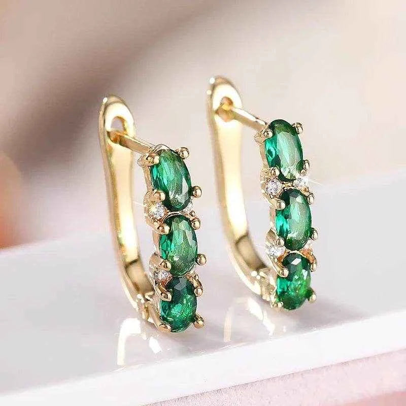 Jewelrieshub Green Zirconia Gold Hoop Earrings Stylish