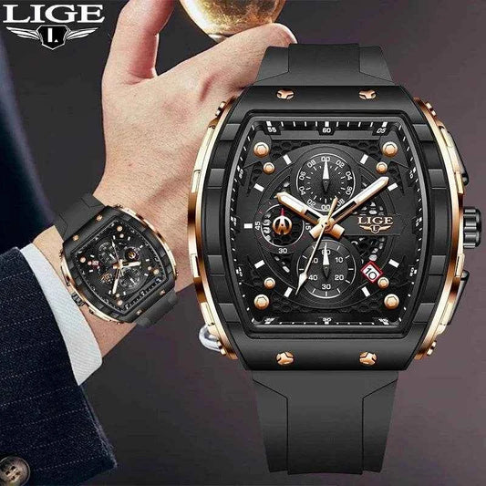 LIGE Waterproof Silicone Strap Men's Watch Stylish Chronograph