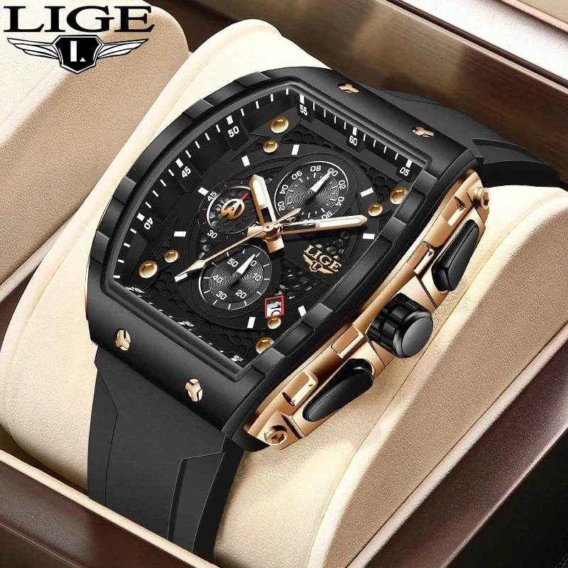 LIGE Waterproof Silicone Strap Men's Watch Stylish Chronograph