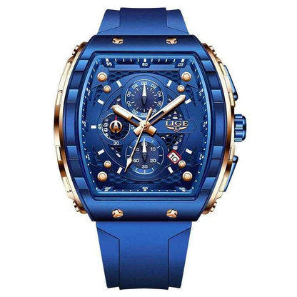 LIGE Waterproof Silicone Strap Men's Watch Stylish Chronograph