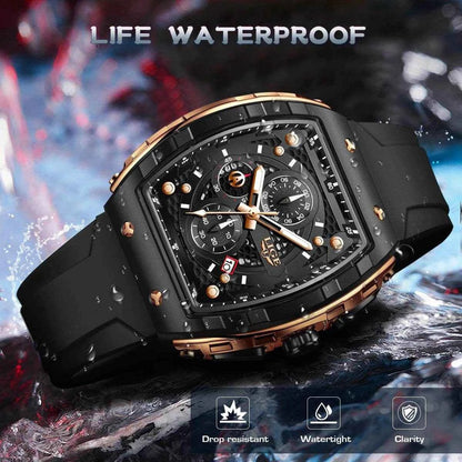 LIGE Waterproof Silicone Strap Men's Watch Stylish Chronograph