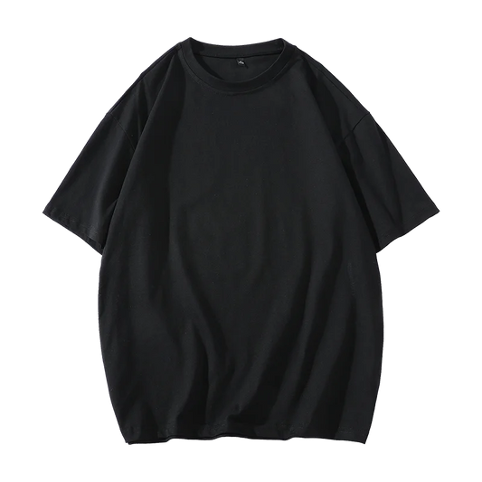 Black men's oversized cotton t-shirt with a relaxed fit and crew neckline from Qoraheyhub