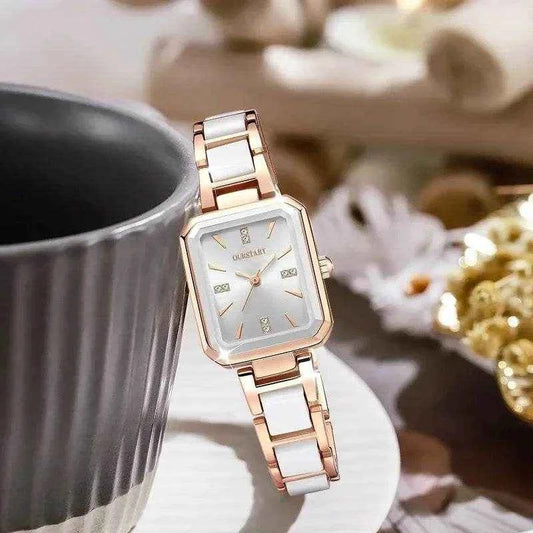 Qoraheyhub Luxury Women Square Dial Watch Rose Gold