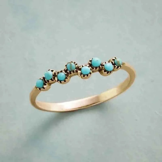 Jewelrieshub Retro Turquoise Finger Ring Gold Finish