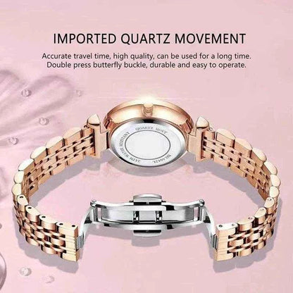 Qoraheyhub Rose Gold Mesh Bracelet Watch with Green Dial