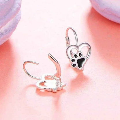 Jewelrieshub Cute Animal Paw Print Earrings - Heart Design