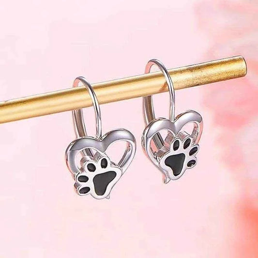 Jewelrieshub Cute Animal Paw Print Earrings - Heart Design