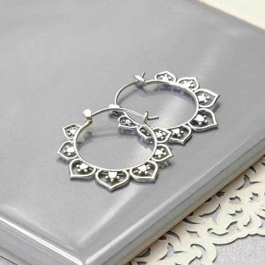Jewelrieshub Silver Hoop Earrings for Women - Stylish Floral Design