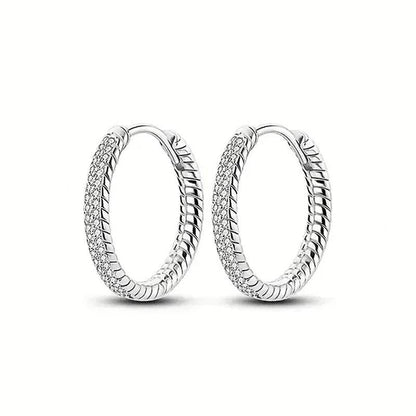 Jewelrieshub silver hoop earrings for women with textured design and sparkling detailing