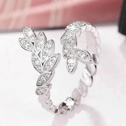 Jewelrieshub Leaf Shaped Adjustable Ring with Crystals