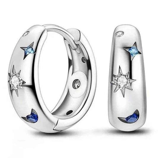 Jewelrieshub Star Moon Circle Earrings Silver Hoop