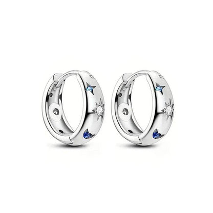 Jewelrieshub silver hoop star moon circle earrings with blue and clear gemstone accents