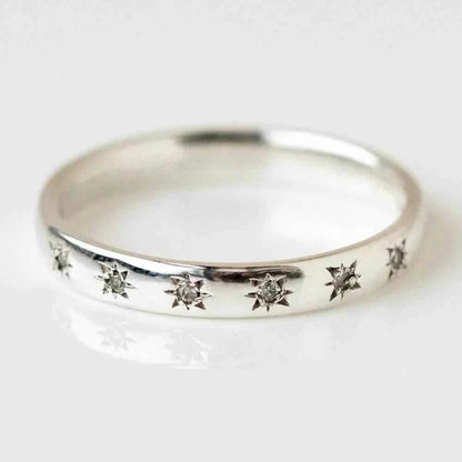 Jewelrieshub Simple Silver Band Ring with Star Design