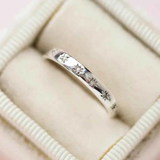 Jewelrieshub Simple Silver Band Ring with Star Design