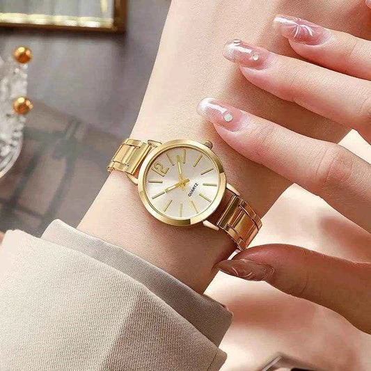 Qoraheyhub Simple Stainless Steel Ladies Watch Gold