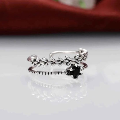 Jewelrieshub Stylish Ladies Adjustable Ring with Black Gem