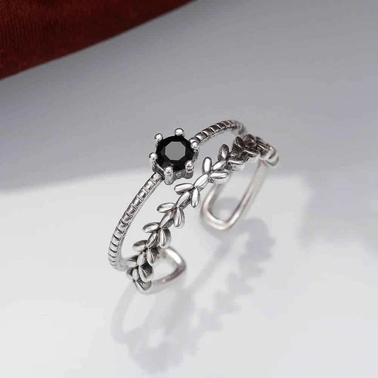 Jewelrieshub Stylish Ladies Adjustable Ring with Black Gem