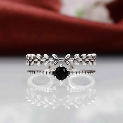 Jewelrieshub Stylish Ladies Adjustable Ring with Black Gem