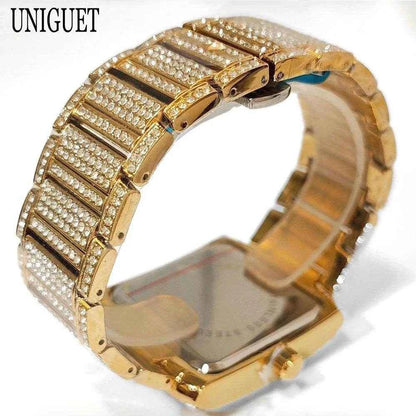 Qoraheyhub Luxury Gold Iced Out Watch for Men Stylish
