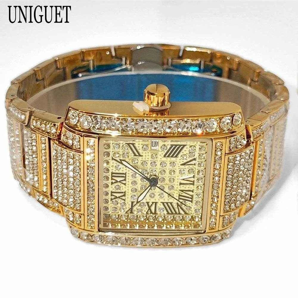 Qoraheyhub Luxury Gold Iced Out Watch for Men Stylish