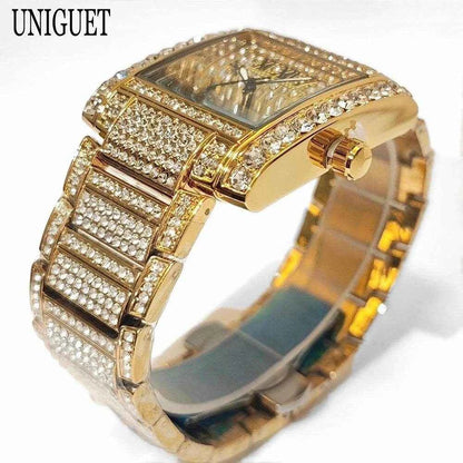 Qoraheyhub Luxury Gold Iced Out Watch for Men Stylish