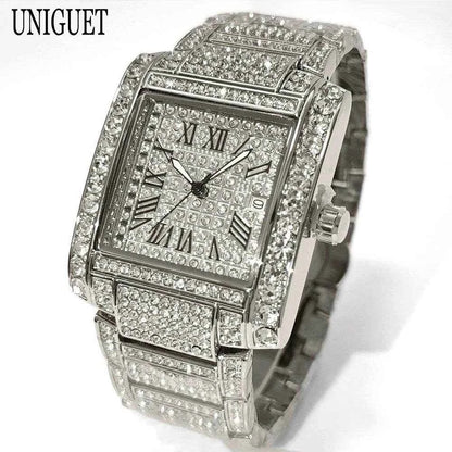 Qoraheyhub Luxury Gold Iced Out Watch for Men Stylish