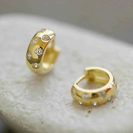 Jewelrieshub Dainty Gold Circle Earrings with Crystals