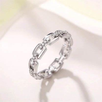 Jewelrieshub women's silver chain shape accessory ring with linked geometric design on white background