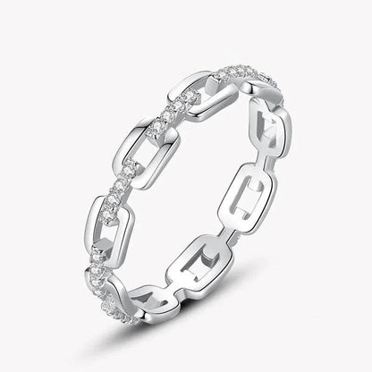 Jewelrieshub women's silver chain shape accessory ring with sparkling stones and geometric links